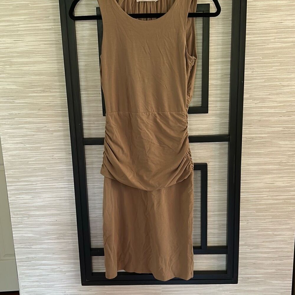 Stefanel taupe mocha colored dress with ruching fitted s
